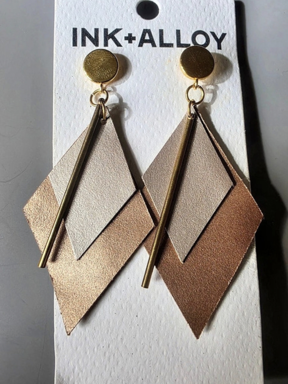 Ink + Alloy Geometric Drop Earrings in Gold & Brown NWT